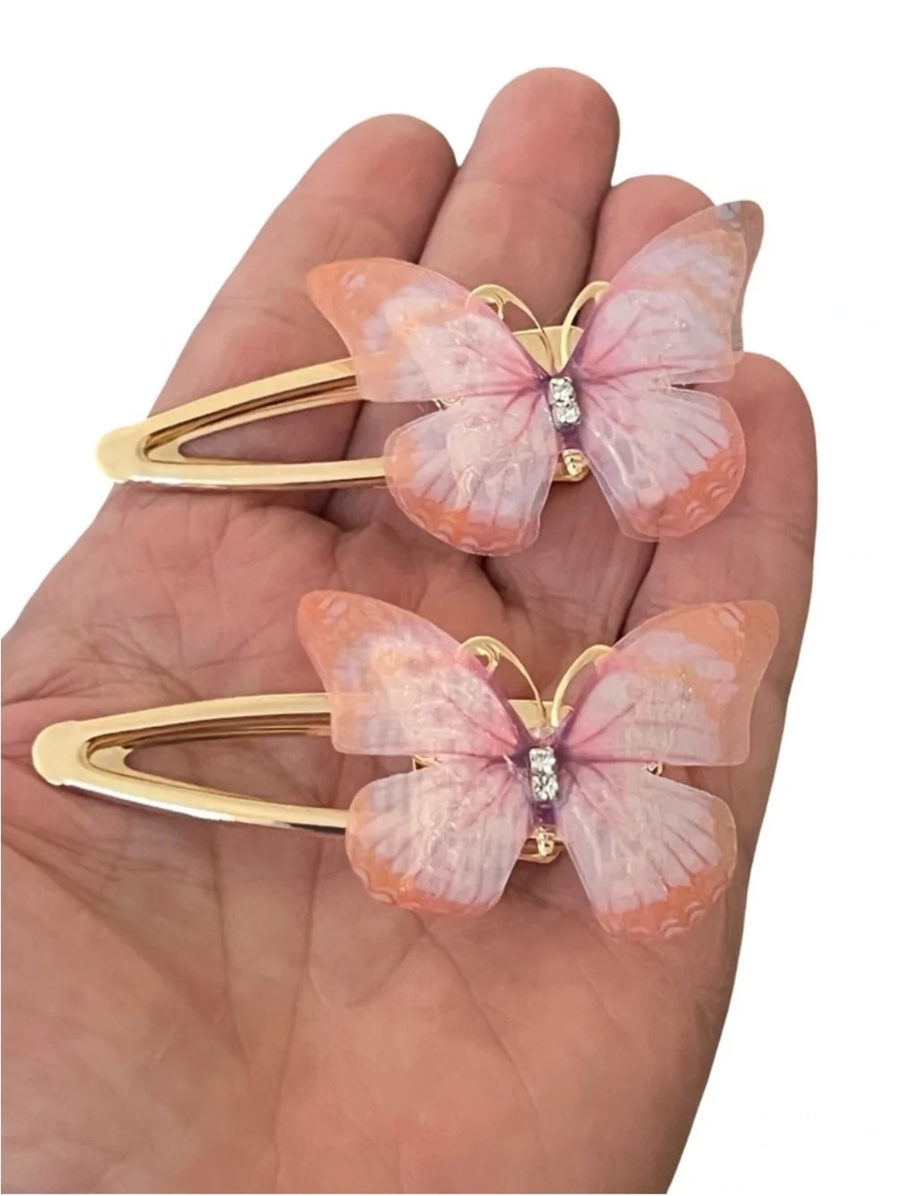 Gold Hair Clips with Pink Butterfly Accents - Set of 2 FINAL PRICE DROP